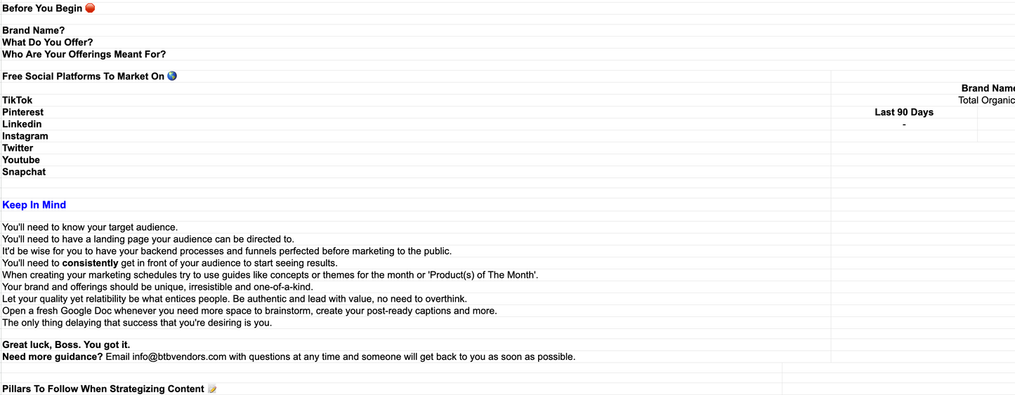 MARKETING TEMPLATE & CONTENT CALENDAR